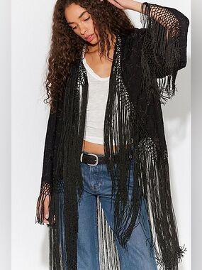 866. FREE PEOPLE London Nights Piano Duster Top in Black One size NWT $98